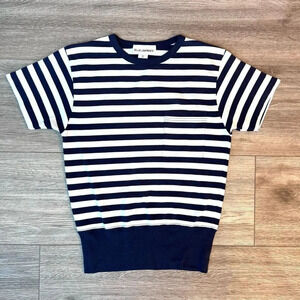 E.Z Spirit Women's Blue & White Striped Elastic Hem‎ Short Sleeve Top Size Small